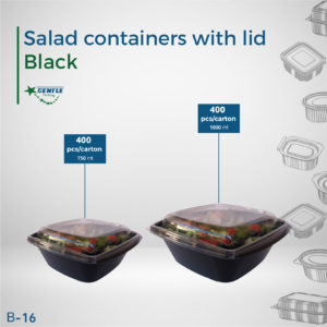 Salad Containers With Hinged Lid Black 750 – 1000 ml