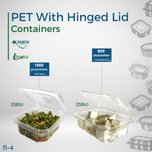 Gentle and Limera PET Containers With Hinged Lid 250cc