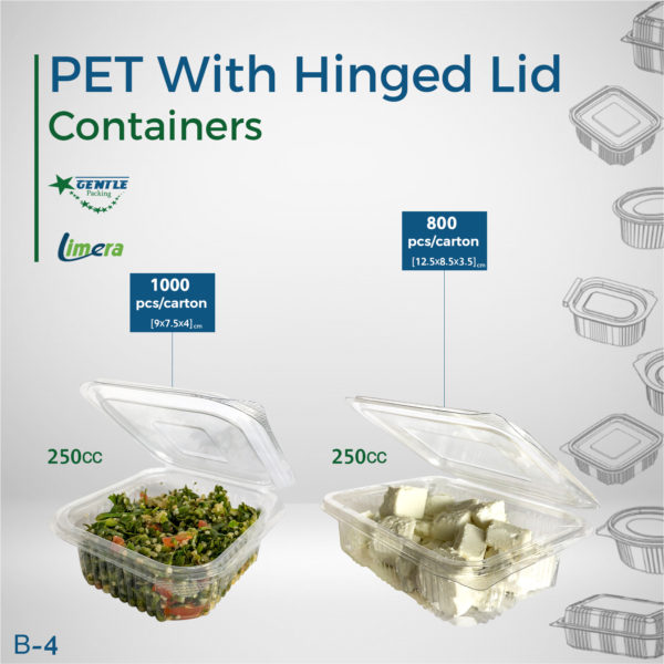 Gentle and Limera PET Containers With Hinged Lid 250cc