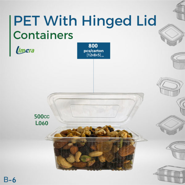 Limera PET Containers With Hinged Lid 500cc